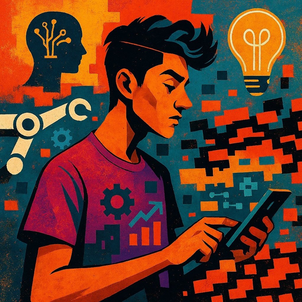 2025 labor market — a tech-savvy Gen Z professional engaging with holographic digital systems
